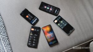 power buttons on Android phones top down showing multiple phones